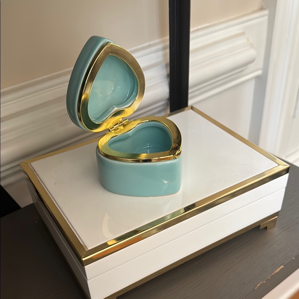 Gold and Mint Ceramic Heart Trinket Box